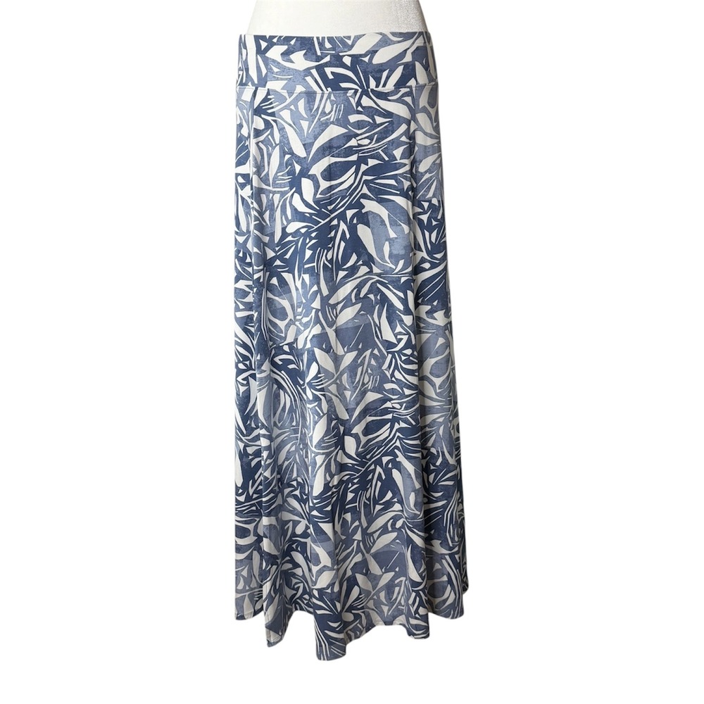 Coolibar Womens L Blue Fabyan Maxi Skirt UPF 50+ Abstract Leaf Print 10268